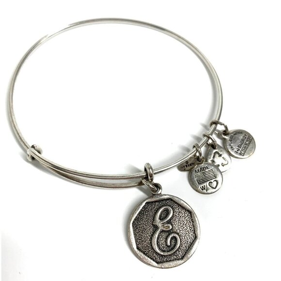 Alex and Ani Initial E Charm Bracelet Silver Finish - Expands 2"- 3.5" - Picture 1 of 2